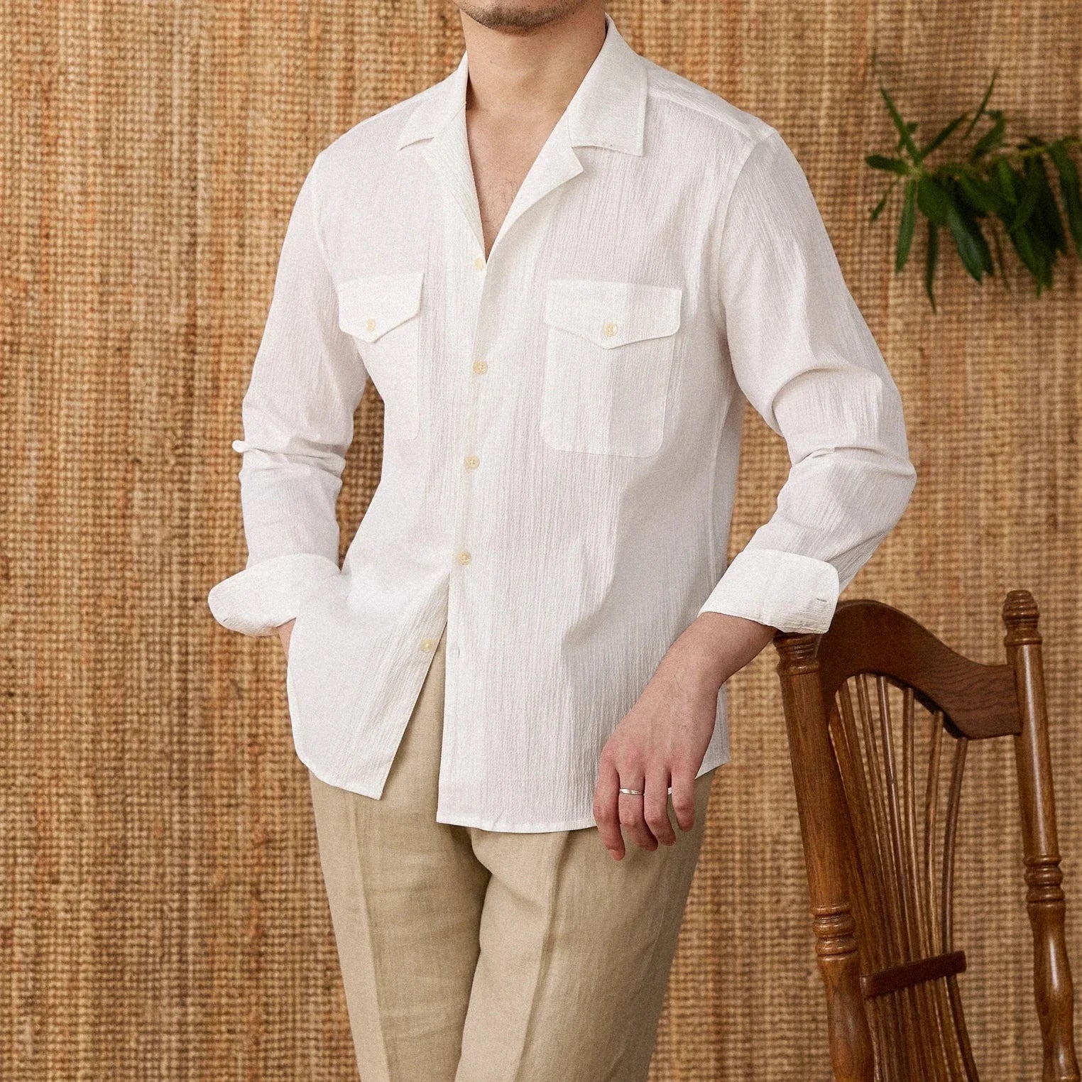 Grayson | Men's Cotton Seersucker Cuban Collar Shirt