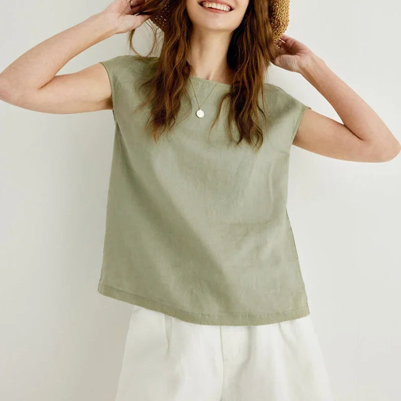 Sophie | Women Top With Linen Petal Sleeve Women Top With Linen Relaxed Fit