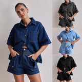 Rowan | Women's Denim Two Piece Set Cargo Shorts