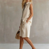 Adeline | Women's Linen Two Piece Set Button Shorts