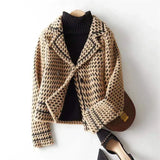 Vionne | Women's Cropped Houndstooth Knit Jacket with Double-Breasted Buttons