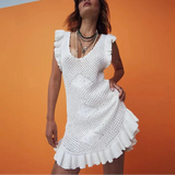 Maribelle | Women's Ruffled Crochet Knit Cover-Up Dress