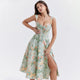 Ruth | Women's Floral Midi Dress with Corset Bodice and High Slit