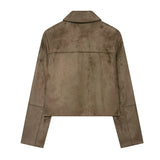 Tatiana | Women's Cropped Faux-Suede Jacket with Lapel and Oversized Buttons
