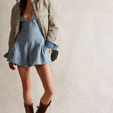 Monroe | Women's Denim Romper with Plunging Neckline and Flared Silhouette