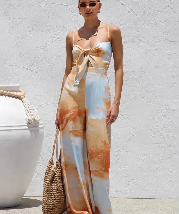 Adeline | Women's Wide Leg Jumpsuit with Bow Waist Detail