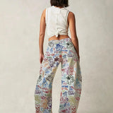 Florence | Women's Printed Wide Leg Denim Pants with High Waist