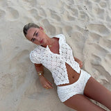 Coral | Women's Crochet Two Piece Set Shorts