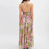 Valerie | Women's Halter Maxi Dress with Open Back and Pleated Skirt