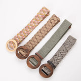 Calla | Women Belt with Woven Straw and Wood Buckle