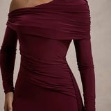 Evangeline | Women's One-Shoulder Ruched Midi Gown with Slim Fit