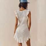 Maribelle | Women's Ruffled Crochet Knit Cover-Up Dress