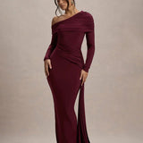 Evangeline | Women's One-Shoulder Ruched Midi Gown with Slim Fit