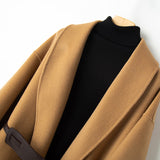 Holly | Women's Wool-Cotton Blend Winter Coat with Leather Waist Belt