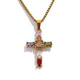 Alméa | Women Necklace with Cross Pendant and Multicolor Stones