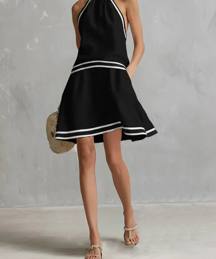Sloane | Women's Halter Mini Dress with Colorblock Panels