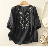 Eloria | Women Top With Cotton Linen Embroidery