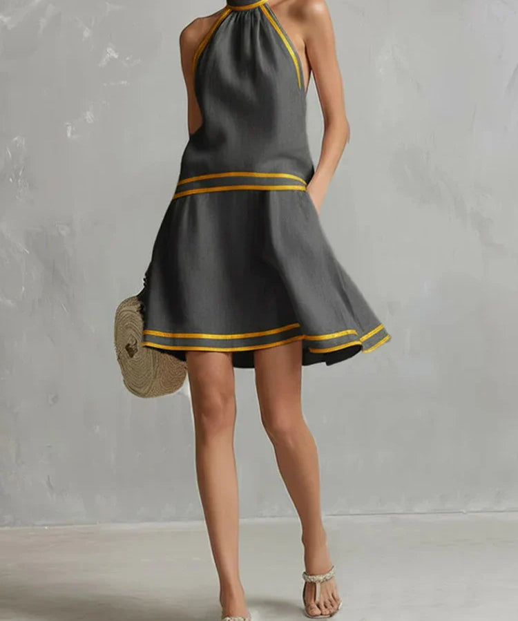 Sloane | Women's Halter Mini Dress with Colorblock Panels