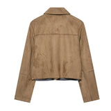 Tatiana | Women's Cropped Faux-Suede Jacket with Lapel and Oversized Buttons