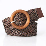 Calla | Women Belt with Woven Straw and Wood Buckle