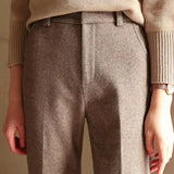 Vivian | Women's Wool Blend Straight Leg Trousers with High Waist