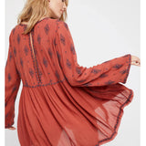 Lydia | Women's Embroidered Crinkle Cotton Mini Dress with V-Neck