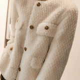 Leonora | Women's Short Velvet-Texture Coat with Gold Button Detail