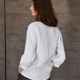 Maddie | Women Shirt With Linen Collarless V Neck