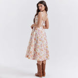 Ruth | Women's Floral Midi Dress with Corset Bodice and High Slit