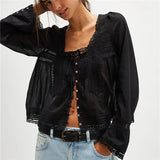 Madeline | Women Blouse With Lace Inset Tie Front