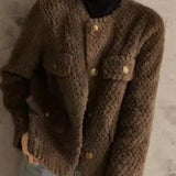 Leonora | Women's Short Velvet-Texture Coat with Gold Button Detail