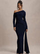 Evangeline | Women's One-Shoulder Ruched Midi Gown with Slim Fit