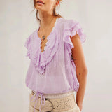 Hartley | Women Top With Cotton Gauze Ruffle Placket