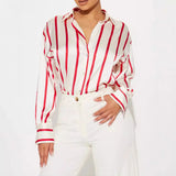 Delaney | Women Blouse With Satin Stripe Design