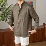 Isidore | Men's Cotton Linen Stand Collar Shirt