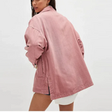 Jane | Women's Oversized Washed Denim Jacket with Side-Split Hem