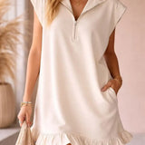 Elise | Women's T-Shirt Dress with Half Zip Collar and Ruffle Hem