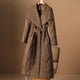 Margaux | Women's Long Quilted Duck Down Coat with Wool Shawl Collar and Tie Waist