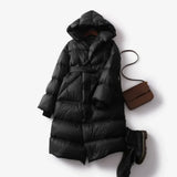Casey | Women's Long Duck Down Puffer Coat with Belted Waist and Hood