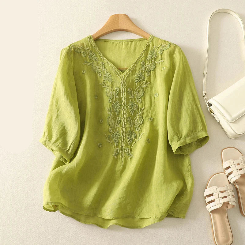 Eloria | Women Top With Cotton Linen Embroidery