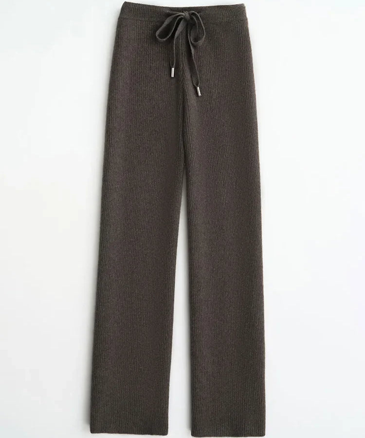 Nina | Women's Wool Knit Wide Leg Pants with High Waist