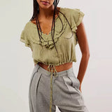 Hartley | Women Top With Cotton Gauze Ruffle Placket