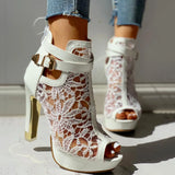 Elviera | Women's Lace Heels - Buckle Closure - Stiletto