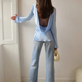 Elara | Women’s Satin Long Sleeve Bell Cuff Top