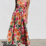 Isadora | Women's Floral High Waist Open Back Suspender Dress