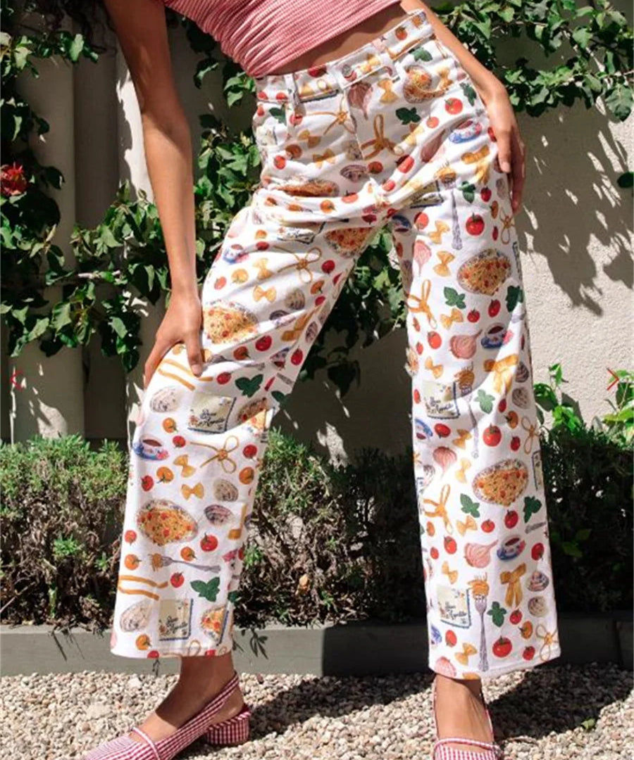 Elsie | Women's Printed Denim Pants with Straight Leg