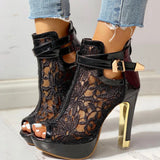 Elviera | Women's Lace Heels - Buckle Closure - Stiletto