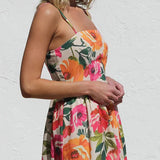 Isadora | Women's Floral High Waist Open Back Suspender Dress