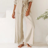 Calla | Women's Pants with Ruffled Waistband and Tie Belt