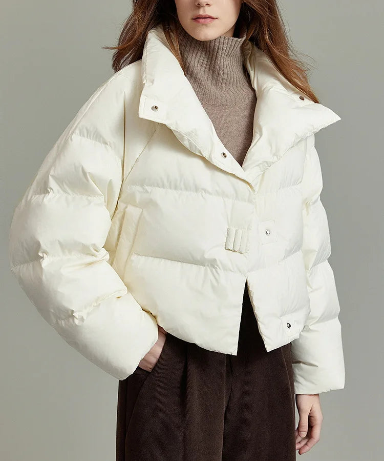 Veyra | Women's Quilted Cropped Jacket with High Neck and Bold Front Clasps